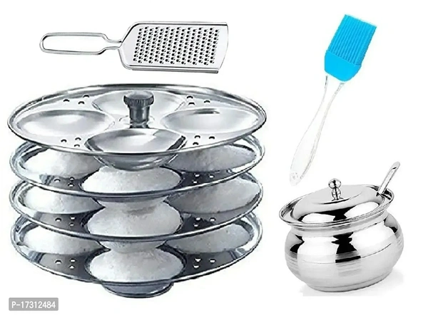 Combo Of Stainless Steel 4 Plate Idli Baking Tools And Accessories Stand (16 Slot), Steel Cheese Grater, Stainless Steel Cooker And Pot Stand With Stainless Steel Ghee/Oil Pot Material:  Stainless Steel Type:  Jars & ContainersLength: 20.0 (in cm)Width: 15.0 (in cm)Height: 10.0 (in cm)Within 6-8 business days However, to find out an actual date of delivery, please enter your pin co