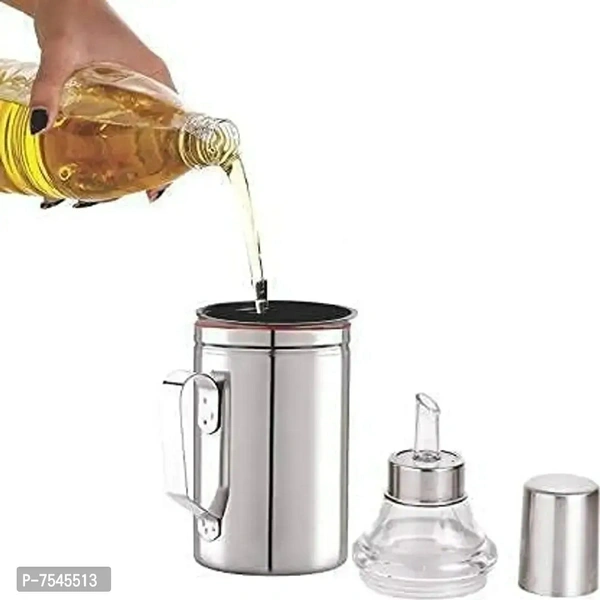 Stainless Steel Nozzle Oil Dispenser 1 Litre Silver | Oil Container | Oil Pourer | Oil Pot | Oil Can | Oil Bottle with Handle Pack of 2 Type:  Other Material:  Stainless SteelWithin 6-8 business days However, to find out an actual date of delivery, please enter your pin code.Stainless Steel Nozzle Oil Dispenser 1 Litre Silver | Oil Container | Oil Pourer | Oil Pot | Oil Can | Oil B