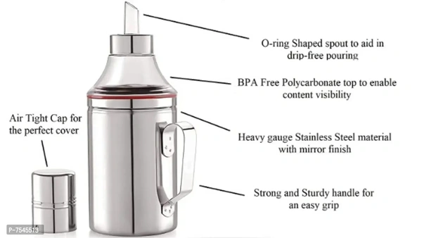 Stainless Steel Nozzle Oil Dispenser 1 Litre Silver | Oil Container | Oil Pourer | Oil Pot | Oil Can | Oil Bottle with Handle Pack of 2 Type:  Other Material:  Stainless SteelWithin 6-8 business days However, to find out an actual date of delivery, please enter your pin code.Stainless Steel Nozzle Oil Dispenser 1 Litre Silver | Oil Container | Oil Pourer | Oil Pot | Oil Can | Oil B
