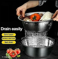 3 in 1 Stainless Steel Basin Grater Colander with Lids, Kitchen Salad Mixing Bowls with Strainers,Cheese Cutter Slicer Basket for Vegetables Fruit Rice Food Washing, Shredding Set for Cooking Type:  Graters & Slicers Dishwasher Safe:  Yes Net Contents:  Pack Of 3 Material:  SteelLength: 20.0 (in cm)Width: 10.0 (in cm)Height: 10.0 (in cm)Capacity: 2000.0 (in ml)Within 7-9 business d