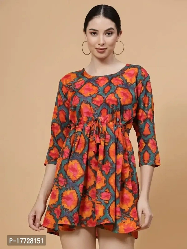 Womens Multicolor Round Neck Regular Sleeve Tie Dye Printed DressSize: SMLXL2XL Fabric:  CrepeWithin 6-8 business days However, to find out an actual date of delivery, please enter your pin code. - 2XL