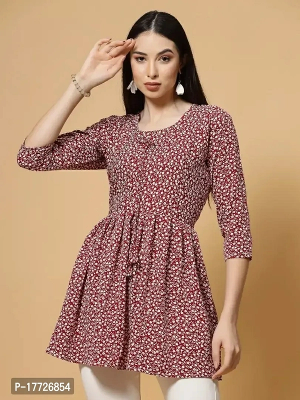 Womens Maroon Round Neck Regular Sleeve Floral Printed DressSize: SMLXL2XL Fabric:  CrepeWithin 6-8 business days However, to find out an actual date of delivery, please enter your pin code. - M
