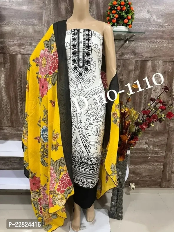 Fancy Cotton Unstitched Dress Material for Women Fabric:  Cotton Type:  Dress Material with DupattaTop Length: 2.5 (in metres)Bottom Length: 2.25 (in metres)Dupatta Length: 2.2 (in metres)Within 6-8 business days However, to find out an actual date of delivery, please enter your pin code.Fancy Cotton Unstitched Dress Material for Women, Top fabric - cotton Bottom fabric- cotton Dup