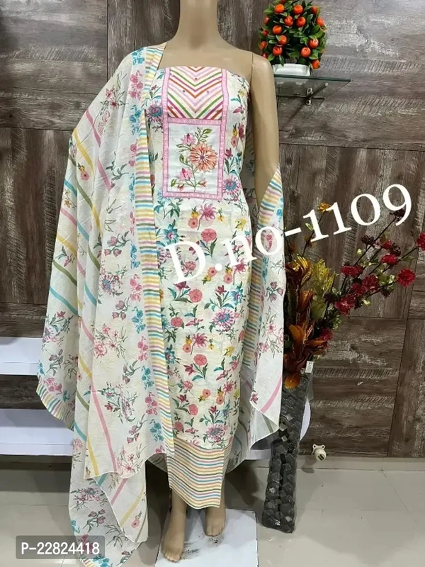 Fancy Cotton Unstitched Dress Material for Women Fabric:  Cotton Type:  Dress Material with DupattaTop Length: 2.5 (in metres)Bottom Length: 2.25 (in metres)Dupatta Length: 2.2 (in metres)Within 6-8 business days However, to find out an actual date of delivery, please enter your pin code.Fancy Cotton Unstitched Dress Material for Women, Top fabric - cotton Bottom fabric- cotton Dup