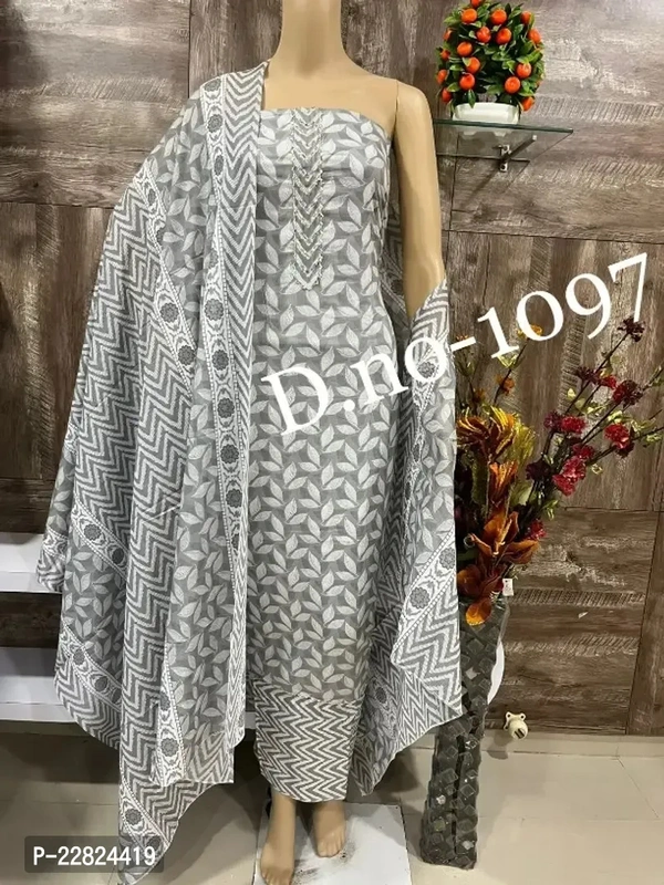 Fancy Cotton Unstitched Dress Material for Women Fabric:  Cotton Type:  Dress Material with DupattaTop Length: 2.5 (in metres)Bottom Length: 2.25 (in metres)Dupatta Length: 2.2 (in metres)Within 6-8 business days However, to find out an actual date of delivery, please enter your pin code.Fancy Cotton Unstitched Dress Material for Women, Top fabric - cotton Bottom fabric- cotton Dup
