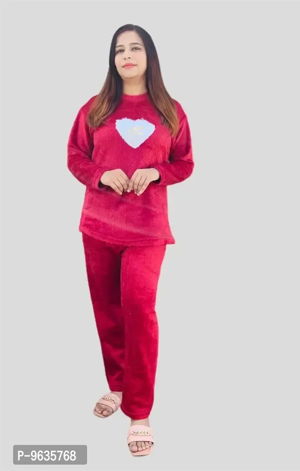 Women Winter Woolen Fur Warm Top and Bottom Set Night SuitSize: LXLM Color:  Maroon Fabric:  Wool Type:  Lounge Set Style:  Woven DesignWithin 6-8 business days However, to find out an actual date of delivery, please enter your pin code.Women woolen fur winter top and bottom set night suit - M