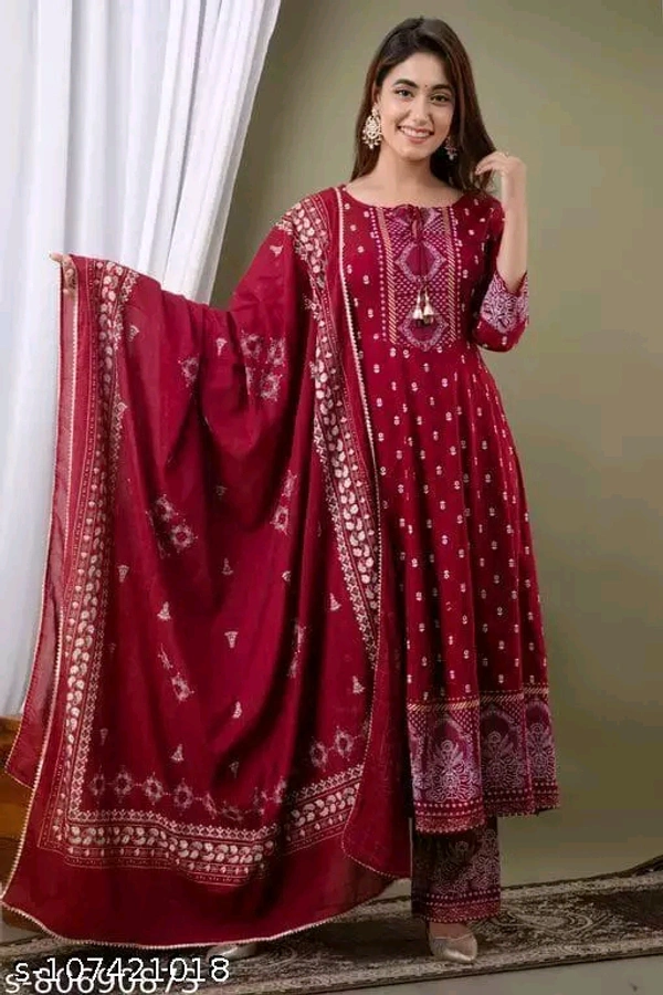 Checkout this latest Dupatta SetsProduct Name: *Womens Rayon Kurti With Duppata And Bottomwear 3 Pice Set*Kurta Fabric: RayonFabric: RayonBottomwear Fabric: RayonSleeve Length: Three-Quarter SleevesPattern: PrintedSet Type: Kurta with Dupatta and BottomwearStitch Type: StitchedNet Quantity (N): Singleexplores the collection of beautifully designed Anarkali Kurti. Each piece is eleg - XL