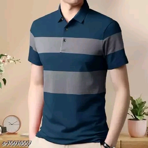 EyeBogler Horizontal Stripes Polo Blue Tshirts for menName: EyeBogler Horizontal Stripes Polo Blue Tshirts for menFabric: CottonSleeve Length: Short SleevesPattern: PrintedNet Quantity (N): 1Sizes:S (Chest Size: 18 in, Length Size: 26.5 in) M (Chest Size: 19 in, Length Size: 27 in) L (Chest Size: 20 in, Length Size: 27.5 in) XL (Chest Size: 21 in, Length Size: 28 in) Durable stitch - XL