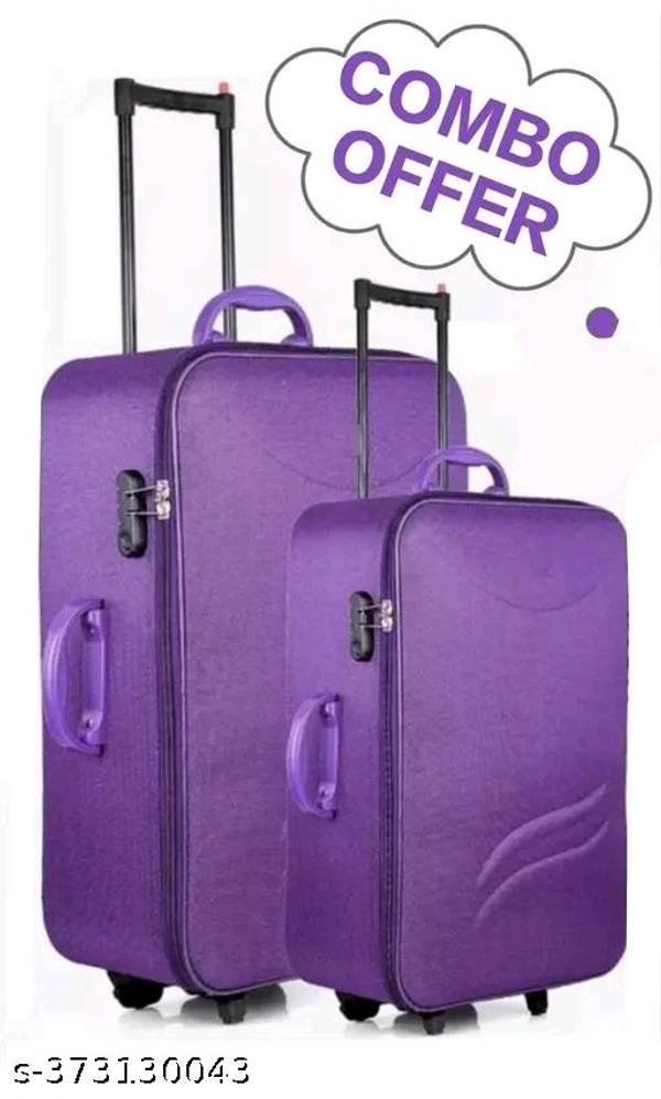Sitara Bags Latest Elegant Men Women Fancy Modern Suitcase Trendy Hand Bags Trolly Bags with Wheels ComboName: Sitara Bags Latest Elegant Men Women Fancy Modern Suitcase Trendy Hand Bags Trolly Bags with Wheels ComboAge: 10 years & AboveGender: BoyMaterial: PlasticNet Quantity (N): 2A combination of polyester and nylon material provides toughness and water repellence to this duffel