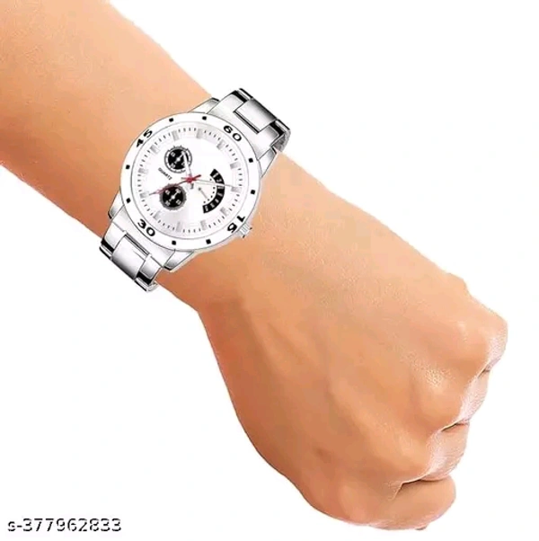 Stainless Steel Strap Analog Watch For MenName: Stainless Steel Strap Analog Watch For MenStrap Material: Stainless SteelCase: AsymmetricCase/Bezel Material: Stainless SteelClasp Type: Stainless Steel BuckleDate Display: NoDial Design: SolidDial Shape: RoundDisplay Type: AnalogDual Time: NoGps: NoLight: NoMechanism: QuartzPower Source: Battery PoweredScratch Resistant: YesShock Res