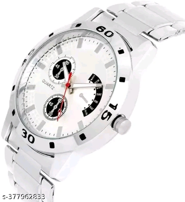Stainless Steel Strap Analog Watch For MenName: Stainless Steel Strap Analog Watch For MenStrap Material: Stainless SteelCase: AsymmetricCase/Bezel Material: Stainless SteelClasp Type: Stainless Steel BuckleDate Display: NoDial Design: SolidDial Shape: RoundDisplay Type: AnalogDual Time: NoGps: NoLight: NoMechanism: QuartzPower Source: Battery PoweredScratch Resistant: YesShock Res