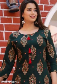 Catalog Name:*Aagam Fashionable Kurtis*Fabric: RayonSleeve Length: Three-Quarter SleevesPattern: EmbellishedCombo of: SingleSizes:XS (Bust Size: 34 in, Size Length: 41 in) S (Bust Size: 36 in, Size Length: 41 in) M (Bust Size: 38 in, Size Length: 41 in) L (Bust Size: 40 in, Size Length: 41 in) XL (Bust Size: 42 in, Size Length: 41 in) XXL (Bust Size: 44 in, Size Length: 41 in) Easy - Xs, XS