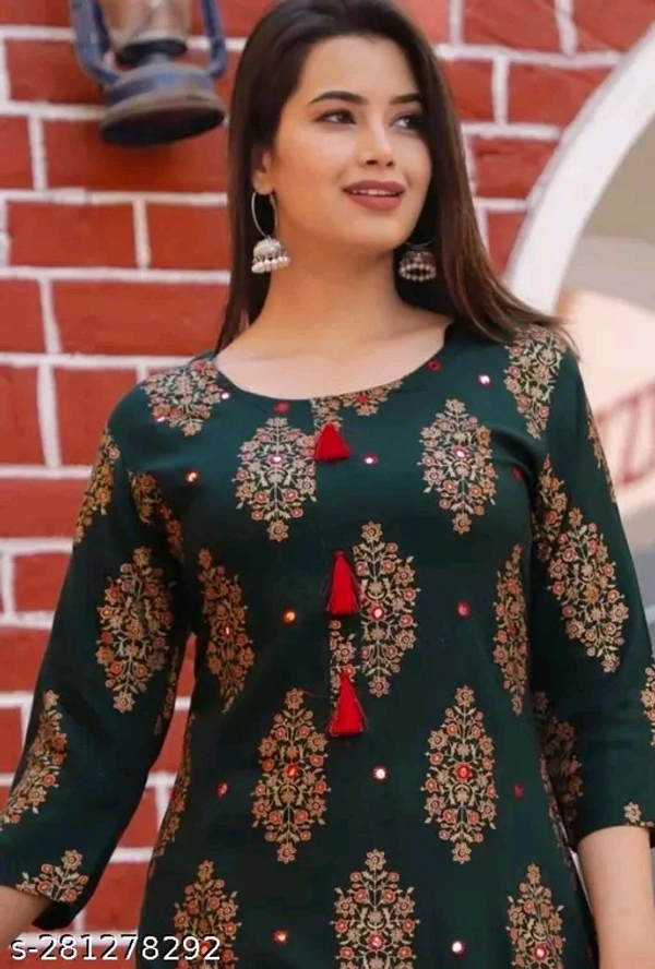 Catalog Name:*Aagam Fashionable Kurtis*Fabric: RayonSleeve Length: Three-Quarter SleevesPattern: EmbellishedCombo of: SingleSizes:XS (Bust Size: 34 in, Size Length: 41 in) S (Bust Size: 36 in, Size Length: 41 in) M (Bust Size: 38 in, Size Length: 41 in) L (Bust Size: 40 in, Size Length: 41 in) XL (Bust Size: 42 in, Size Length: 41 in) XXL (Bust Size: 44 in, Size Length: 41 in) Easy - Xs, XS