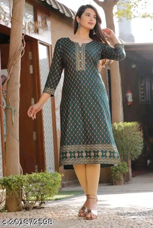 Straight KurtiName: Straight KurtiFabric: RayonSleeve Length: Three-Quarter SleevesPattern: PrintedCombo of: SingleSizes:S (Bust Size: 36 in, Size Length: 46 in) M (Bust Size: 38 in, Size Length: 46 in) L (Bust Size: 40 in, Size Length: 46 in) XL (Bust Size: 42 in, Size Length: 46 in) XXL (Bust Size: 44 in, Size Length: 46 in) XXXL (Bust Size: 46 in, Size Length: 46 in) Printed Str - L