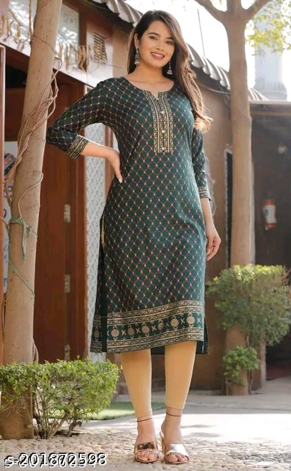 Straight KurtiName: Straight KurtiFabric: RayonSleeve Length: Three-Quarter SleevesPattern: PrintedCombo of: SingleSizes:S (Bust Size: 36 in, Size Length: 46 in) M (Bust Size: 38 in, Size Length: 46 in) L (Bust Size: 40 in, Size Length: 46 in) XL (Bust Size: 42 in, Size Length: 46 in) XXL (Bust Size: 44 in, Size Length: 46 in) XXXL (Bust Size: 46 in, Size Length: 46 in) Printed Str - XXXL