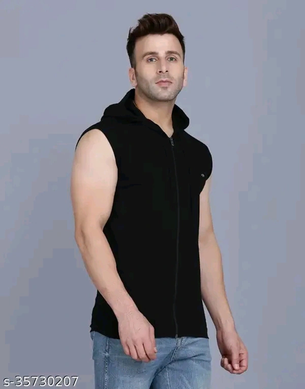 Checkout this latest SweatshirtsProduct Name: *Tees Collection Men'S Casual Hooded Sleveless Zipper Polyester Tshirt*Fabric: Cotton BlendSleeve Length: SleevelessPattern: SolidNet Quantity (N): 1Sizes:S (Chest Size: 38 in, Length Size: 26 in) M (Chest Size: 40 in, Length Size: 27 in) L (Chest Size: 42 in, Length Size: 28 in) XL (Chest Size: 44 in, Length Size: 29 in) Elevate your c - L