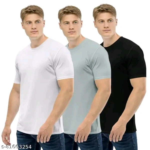 Urbanic Pack Of 3 Half Sleeve For Men Tshirts Name: Urbanic Pack Of 3 Half Sleeve For Men Tshirts Fabric: Poly BlendSleeve Length: Short SleevesPattern: SolidNet Quantity (N): 3Sizes:S, M, L, XL, XXLThese cool, elegant, and stylish t-shirts are made of 100% breathable and comfortable fabric . Extremely useful for daily usage like gym wear, small gatherings, and certain selections c - S