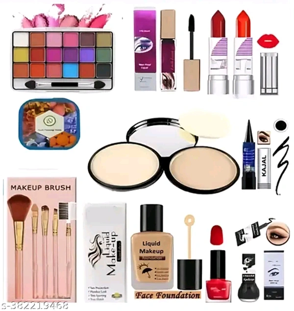 Unique Makeup kit combo for Girls and Women Brush Set, Eyeshadow, 2 Lipstick Random Shade, Mascara,Kajal, Foundation, Tissue, Compact, 1 Nailpaint Random Shade, Total 10 Items in this combo Name: Unique Makeup kit combo for Girls and Women Brush Set, Eyeshadow, 2 Lipstick Random Shade, Mascara,Kajal, Foundation, Tissue, Compact, 1 Nailpaint Random Shade, Total 10 Items in this comb