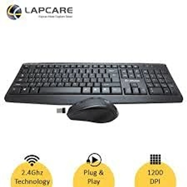 LAPCARE  Wireless Keyboard and Mouse Combo with Auto Sleep || Wireless Membraned Keyboard and 1200 DPI Mouse Combo (Black) 2yr Warranty - Black