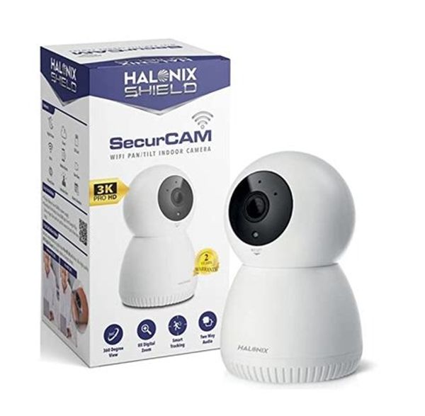 Halonix SecurCAM 360 3MP 3K Pro HD Pan/Tilt Wi-Fi Smart Home Security Camera, 8X Digital Zoom, 2-Way Audio, Night Vision, Motion Detection, SD Card Slot, Live View,Android and iOS (White) 2yr Replacement 