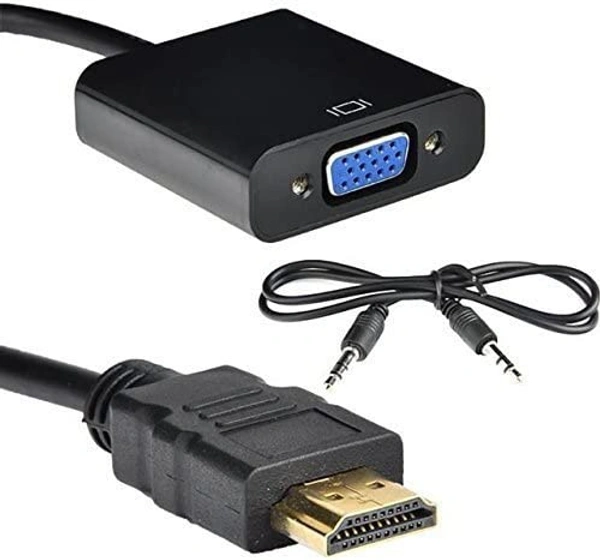 HDMI Male to VGA Female with Audio Cable Converter Adapter HDMI to VGA 1080P Gold-Plated Adapter Compatible with HDTV, Computer, Laptops, Black, One Cable