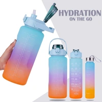 Set of 3 Water Bottle with Motivational Time Marker, Leakproof Durable Non-Toxic Sipper Water bottle for office, School Gallon Water bottle for gym (Multicolour)