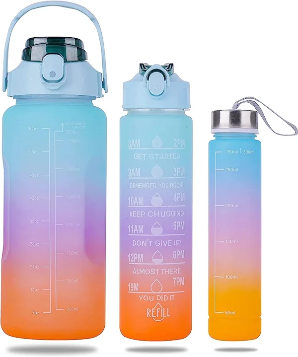 Set of 3 Water Bottle with Motivational Time Marker, Leakproof Durable Non-Toxic Sipper Water bottle for office, School Gallon Water bottle for gym (Multicolour)