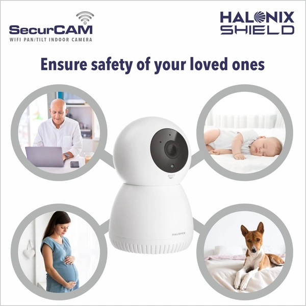 Halonix SecurCAM 360 3MP 3K Pro HD Pan/Tilt Wi-Fi Smart Home Security Camera, 8X Digital Zoom, 2-Way Audio, Night Vision, Motion Detection, SD Card Slot, Live View,Android and iOS (White) 2yr Replacement 