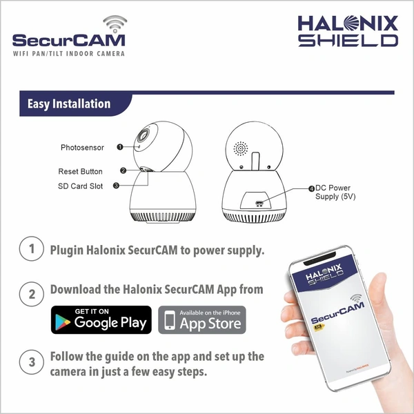 Halonix SecurCAM 360 3MP 3K Pro HD Pan/Tilt Wi-Fi Smart Home Security Camera, 8X Digital Zoom, 2-Way Audio, Night Vision, Motion Detection, SD Card Slot, Live View,Android and iOS (White) 2yr Replacement 