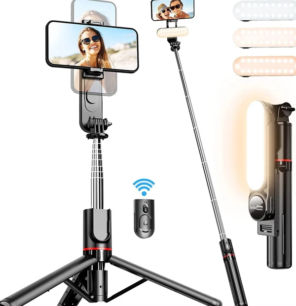 Selfie Stick Tripod with Fill Removable Light, 360 Degree Rotation, 44 inch Extendable Selfie Stick with Detachable Wireless Remote for Youtubers Live Video, Vlogging for with All Smartphones