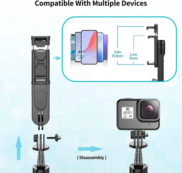 Selfie Stick Tripod with Fill Removable Light, 360 Degree Rotation, 44 inch Extendable Selfie Stick with Detachable Wireless Remote for Youtubers Live Video, Vlogging for with All Smartphones