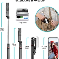 Selfie Stick Tripod with Fill Removable Light, 360 Degree Rotation, 44 inch Extendable Selfie Stick with Detachable Wireless Remote for Youtubers Live Video, Vlogging for with All Smartphones