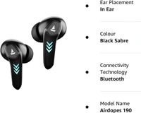 boAt Airdopes 190 True Wireless in Ear Earbuds with Beast Mode(50ms) for Gaming, 40H Playtime, Breathing LEDs, Signature Sound, Quad Mics Enx Tech, ASAP Charge & BT v5.3 - Black