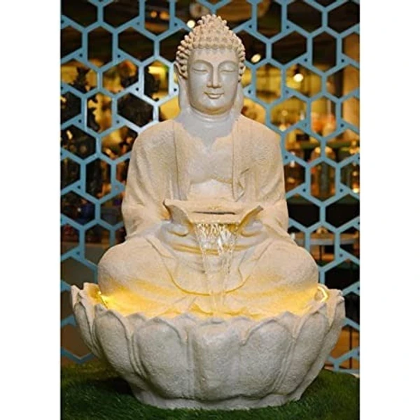 Handicrafts Water Fountain Fiber Buddha Water Fountain (Cream) with Light & Water Pump