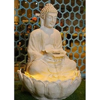 Water Fountain Fiber Buddha Water Fountain (Cream) with Light & Water Pump - 3Feet, Gold