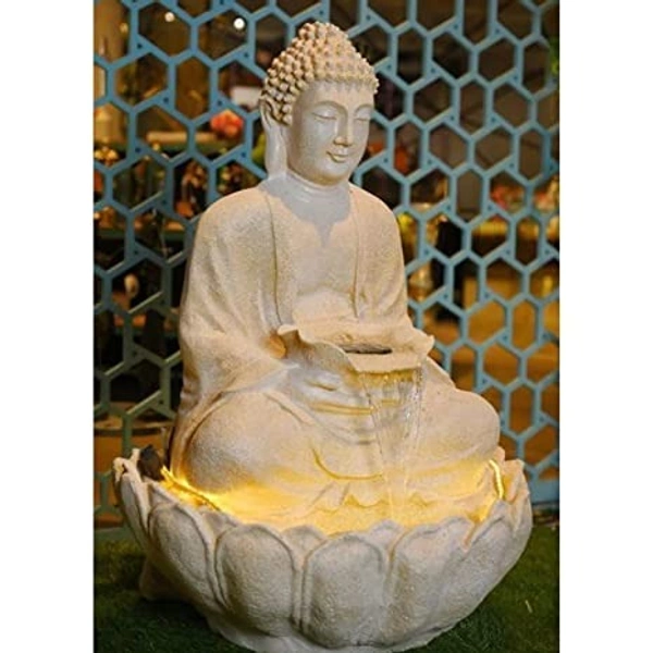  Water Fountain Fiber Buddha Water Fountain (Cream) with Light & Water Pump - 3Feet, Gold