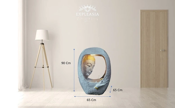 Rock Carved Buddha face Shower Water Fountain for Home, Office, Garden (Grey) Water Fountain for Home, Water Fountain for Garden, Fountain for Living Room  (with Maintenance KIT) - 60Lx35Wx90H, White