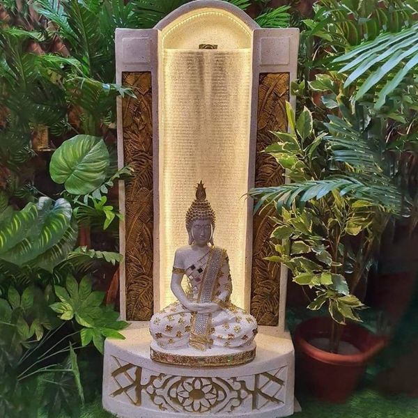 Jharna Buddha Water Fountain Resin Fiberglass Water Fountain for Home Office Living Room Décor with LED Lights and Water Pump