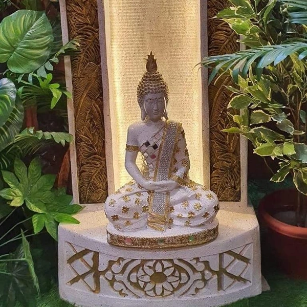 Jharna Buddha Water Fountain Resin Fiberglass Water Fountain for Home Office Living Room Décor with LED Lights and Water Pump