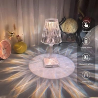 Crystal Diamond 5V 3W,3 Color with Touch Control and USB Rechargeable, Acrylic Modern Style Crystal Bedside Table Lamp (Warm White, Natural Light, Cool White)