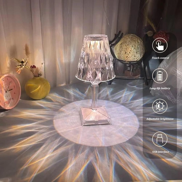 Crystal Diamond 5V 3W,3 Color with Touch Control and USB Rechargeable, Acrylic Modern Style Crystal Bedside Table Lamp (Warm White, Natural Light, Cool White)