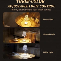 Crystal Diamond 5V 3W,3 Color with Touch Control and USB Rechargeable, Acrylic Modern Style Crystal Bedside Table Lamp (Warm White, Natural Light, Cool White)