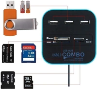 All in One 3 USB Ports and All in One Card Reader, USB 2.0, for Pen Drives/Cameras/Mobiles/Pc/Laptop/Notebook/Tablet, Docking Station, Ms/Ms Pro/Sd/Micro Sd Support