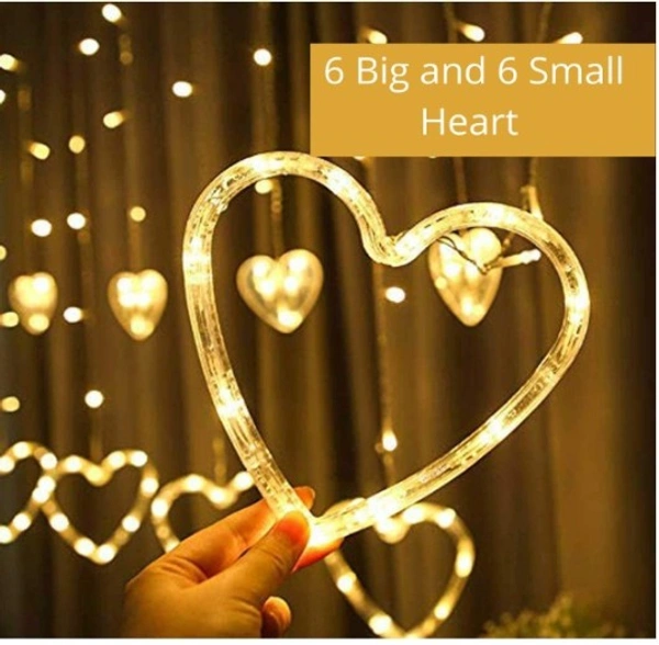 Heart Shape Curtain String Lights with 8 Flashing Modes Decoration (12 Hearts, Warm White), Prong Base, Pack of 1 Warm White