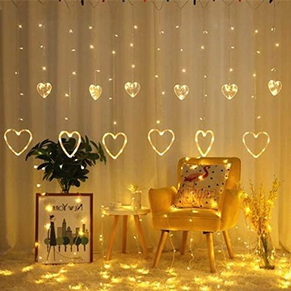 Heart Shape Curtain String Lights with 8 Flashing Modes Decoration (12 Hearts, Warm White), Prong Base, Pack of 1 Warm White