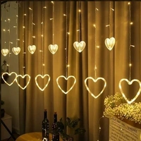 Heart Shape Curtain String Lights with 8 Flashing Modes Decoration (12 Hearts, Warm White), Prong Base, Pack of 1 Warm White