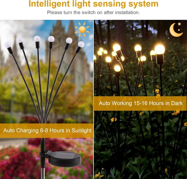 Solar Lights Outdoor Garden,IP65 Waterproof Solar Firefly Lights,Solar Garden Lights for Pathway,Garden landcsape Ornaments,Super Bright Warm White Lights(2 Pack)