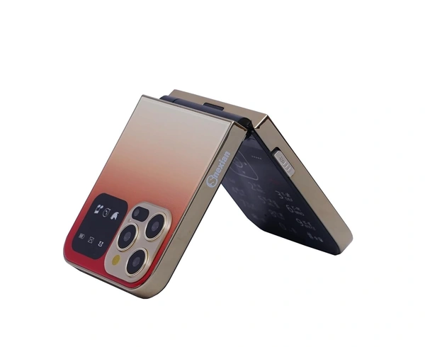 Snexian Rock Smartphone flip With front Display Notification - Red Orange