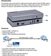 4K 120M HDMI KVM Extender Transmitter Receiver Over Cat5/5e/Cat6 Rj45 Ethernet Cable Support USB Mouse Keyboard Touch Screen.(TD-434H-01)