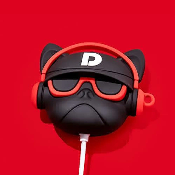 AirPods Pro Case Cute 3D Bulldog Fashion Character Silicone Case Cover Designed for Airpods Pro Protective Skin with Keychain (D-Red)